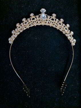 Gold Crystal Tiara Headband | Prom, Wedding, Quinceañera Bridal Hair Accessory